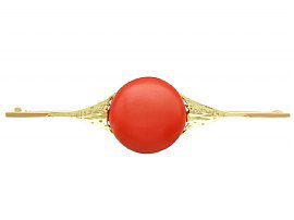 9.51ct Coral and 14 ct Yellow Gold Bar Brooch - German Antique Circa 1930