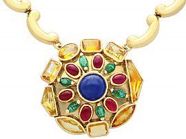 Sapphire and Emerald, Ruby and 18ct Yellow Gold Gemstone Necklace - Vintage French Circa 1945
