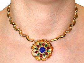Gemstone Necklace in Gold Wearing