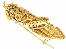 Turquoise and 0.27ct Diamond, 14ct Yellow Gold Grasshopper Brooch - Antique French Circa 1835