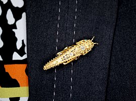Antique Gold Grasshopper Brooch Wearing