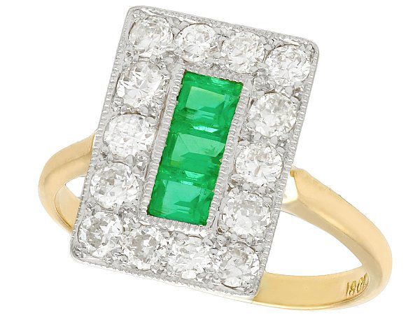 Rectangular Emerald and Diamond Ring