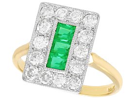 0.57ct Emerald and 1.33ct Diamond, 18ct Yellow Gold Dress Ring - Antique Circa 1930