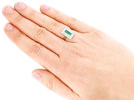 Rectangular Emerald and Diamond Ring Wearing