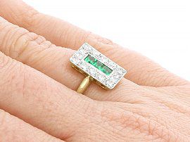 Rectangular Emerald and Diamond Ring Wearing Hand