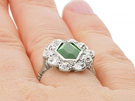 Antique Tourmaline and Diamond Ring Wearing Finger