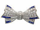 0.92ct Sapphire and 3.10ct Diamond, 18ct White Gold Bow Brooch - Antique Circa 1930