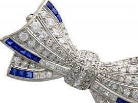 Diamond and Sapphire Bow Brooch Close Up