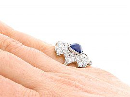 Sapphire Art Deco Ring side on wearing image