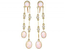 2.71 ct Opal and 0.32 ct Diamond, 15 ct Yellow Gold Drop Earrings - Antique Circa 1910