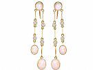 2.71 ct Opal and 0.32 ct Diamond, 15 ct Yellow Gold Drop Earrings - Antique Circa 1910
