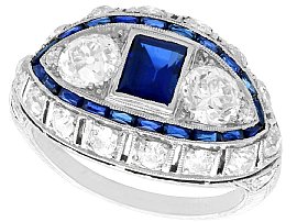 1.10 ct Sapphire and 2.45 ct Diamond, Platinum Dress Ring - Art Deco - French Antique Circa 1930