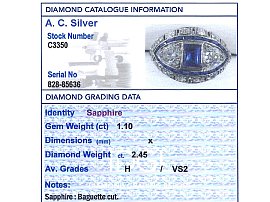 Platinum Sapphire and Diamond Ring Grading