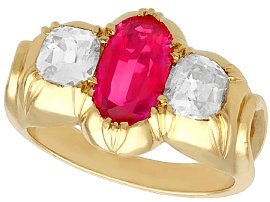 2ct Ruby and 0.89ct Diamond 18ct Yellow Gold Dress Ring - Antique Circa 1900