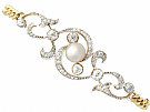 Natural Saltwater Pearl, 2.72 ct Diamond and 15 ct Yellow Gold Bracelet - Antique Circa 1900