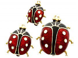 Enamel and 18ct Yellow Gold Ladybird Brooches - Vintage 1980