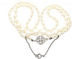 Single Strand Saltwater Natural Pearl Necklace with 0.15ct Diamond, 15ct Yellow Gold Clasp - Antique Circa 1920
