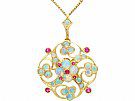 2.24ct Opal and 0.31ct Ruby, 15 ct  Yellow Gold Pendant / Brooch - Antique Circa 1920