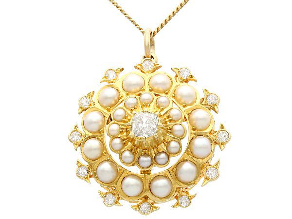 Yellow Gold Pearl and Diamond Pendant