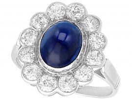 3.03ct Sapphire and 1.80ct Diamond, 15ct White Gold Cluster Ring - Antique Circa 1930