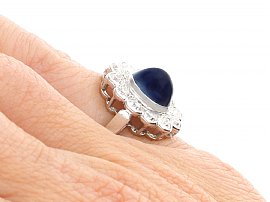 Antique Blue Sapphire Cabochon Ring on finger