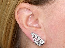 Art Deco Diamond Earrings wearing