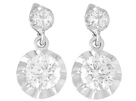 2.22ct Diamond and 18ct White Gold Drop Earrings - Antique Circa 1930
