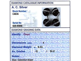 Onyx and Diamond Cufflinks grading card
