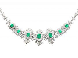 9.39ct Diamond and 4.10ct Emerald, 14ct White Gold Necklace - Vintage Circa 1940
