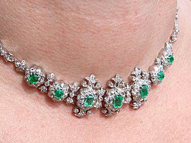 Statement Emerald Necklace with Diamonds on Neck