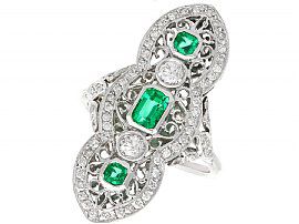 1.41ct Diamond and 0.60ct Emerald, 14ct White Gold Marquise Ring - Antique Circa 1920