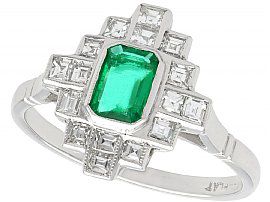 Geometric Emerald and Diamond Ring 