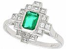 0.59ct Emerald and 0.59ct Diamond, Platinum Dress Ring - Art Deco - Vintage Circa 1940