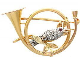 0.22ct Diamond and Ruby, 21ct Yellow Gold and Silver Brooch - Antique Circa 1900