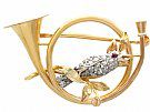 0.22ct Diamond and Ruby, 21ct Yellow Gold  and Silver Brooch - Antique Circa 1900
