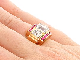 Art Deco Ruby and Diamond Ring on Finger