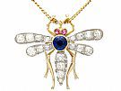 0.45ct Sapphire, 0.92ct Diamond and Ruby, 14 ct Yellow Gold Dragonfly Pendant / Brooch - Antique Circa 1890