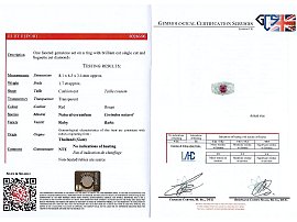 Certified Ruby Ring with Diamonds Certificate