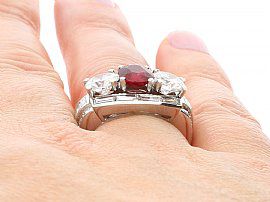 Certified Ruby Ring with Diamonds on Finger