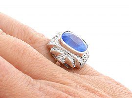 Art Deco Ceylon Sapphire Ring on Hand