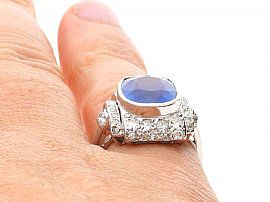 Art Deco Ceylon Sapphire Ring on Finger