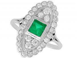 0.57ct Emerald and 1.20ct Diamond, Platinum Ring - Antique Circa 1920
