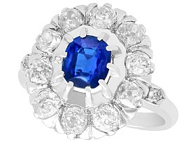 1.02ct Basaltic Sapphire and 1.85ct Diamond, 18ct White Gold Cluster Ring - Antique Circa 1930