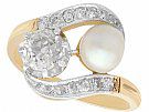 1.07 ct Diamond and Natural Saltwater Pearl, 18 ct Yellow Gold Twist Ring - Antique Circa 1910