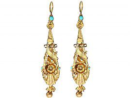 0.45ct Turquoise and 18 ct Yellow Gold Earrings - Antique Circa 1820