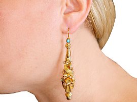 Georgian Gold Earrings with Turquoise wearing