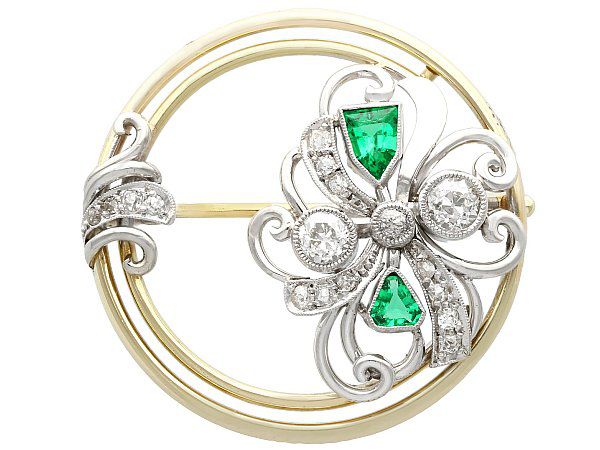 Antique Emerald and Diamond Brooch