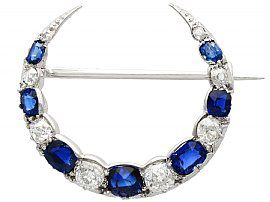 Diamond Crescent Brooch with Sapphires