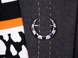 Diamond Crescent Brooch with Sapphires