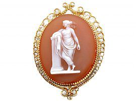 Hardstone and 0.68ct Diamond, 18ct Yellow Gold Cameo Brooch - Antique Circa 1880